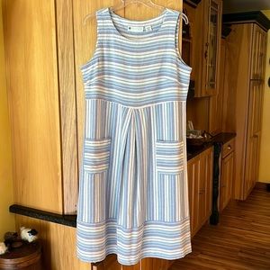 Ella Simone Womens Multicolor Striped Linen Blend Sleeveless Shift Dress M